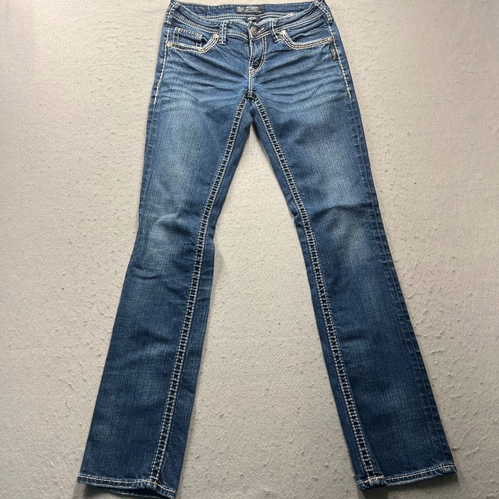 Silver Jeans Co Berkley Flap Bootcut Jeans W26 L32 Blue Thick Stitch L9304SJB351